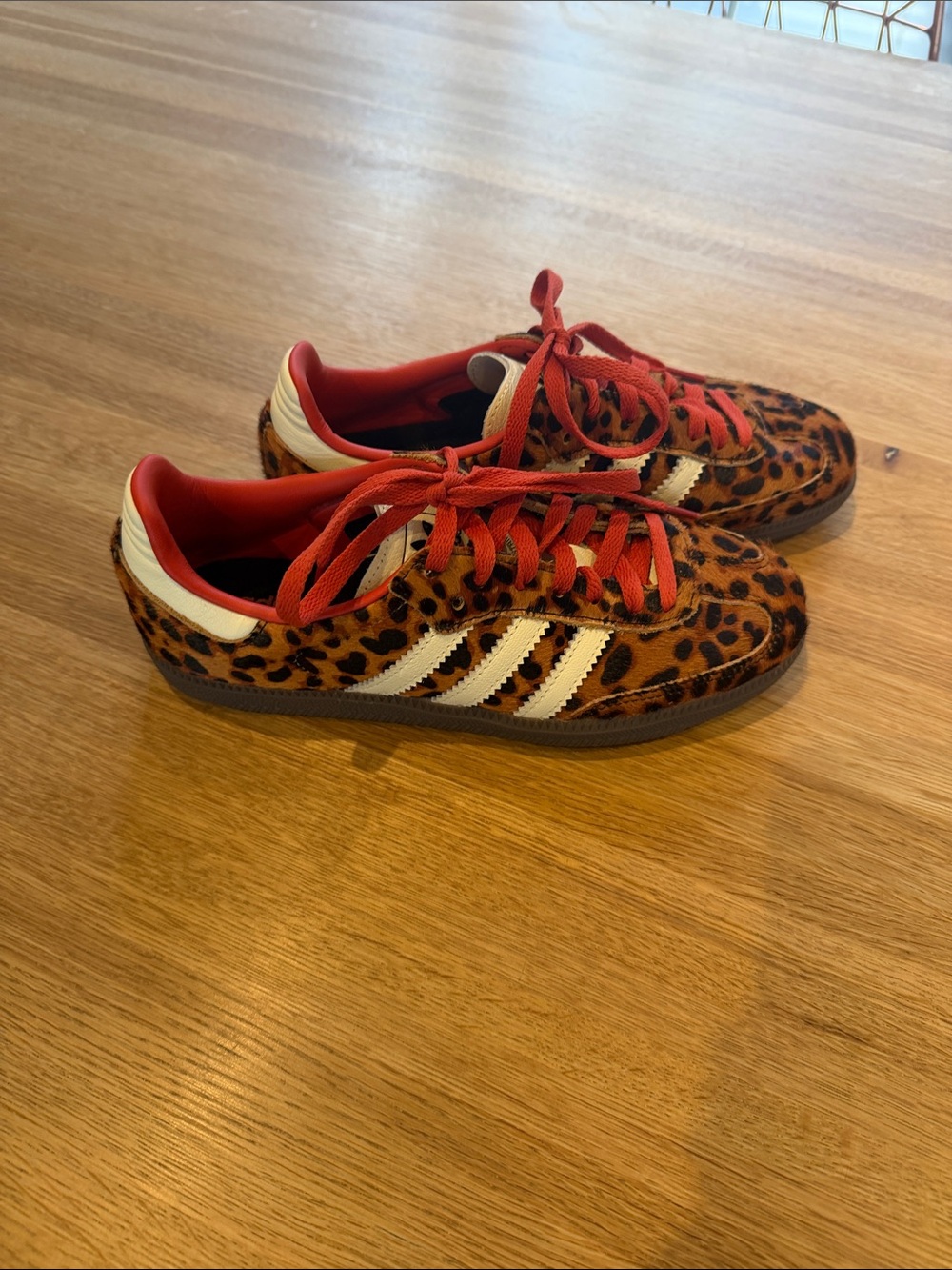 adidas SAMBA Leopard Suede Sneakers with Red Accents and White Stripes